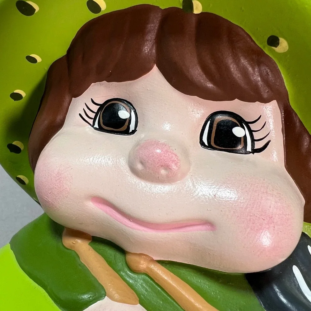 VTG Little Drummer‎ Boy Hobby Ceramic Christmas Figurine Chartreuse Hand Painted